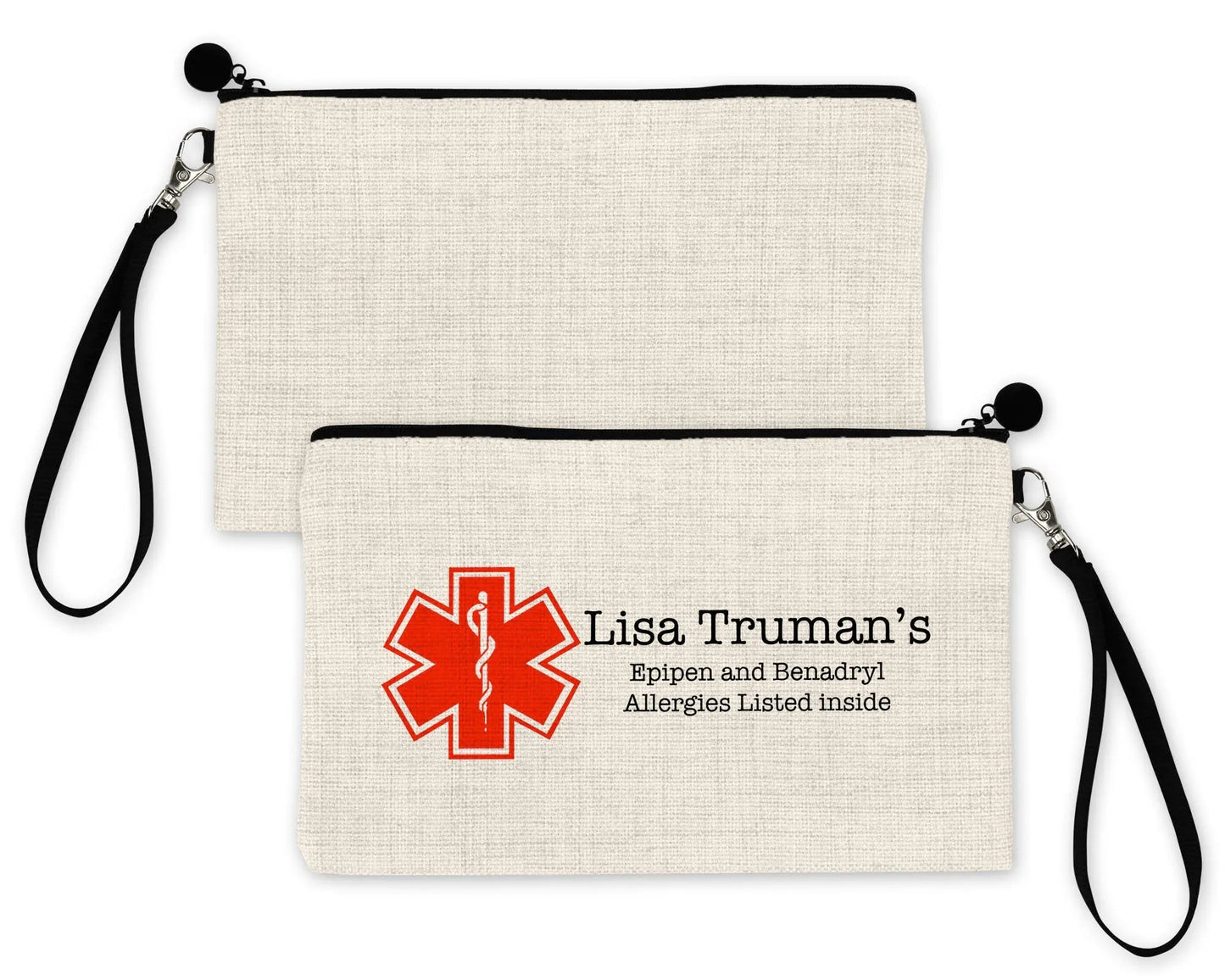 Medical Alert First Aid Bag Pouch, Custom Health Information Alert Medicine Pouch- 2 pack - Busybee Creates