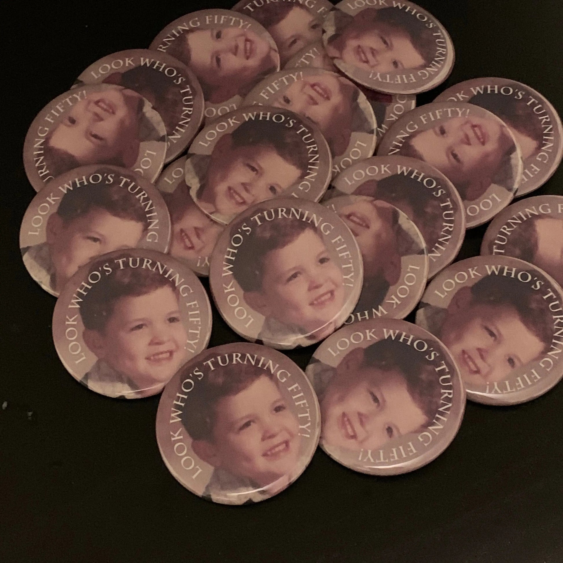 50th Birthday Milestone Adult Party Favor, Custom Photo Pins - 15 pieces + - Busybee Creates