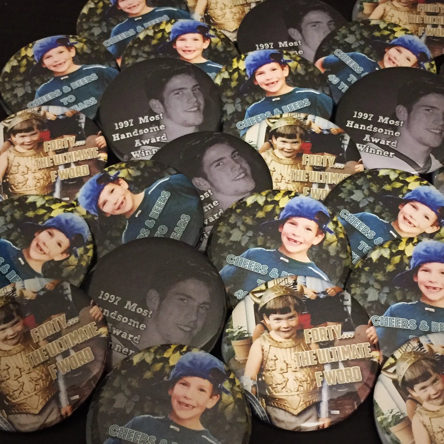 50th Birthday Milestone Adult Party Favor, Custom Photo Pins - 15 pieces + - Busybee Creates