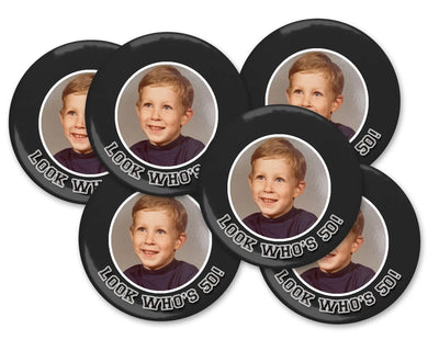 50th Birthday celebration ideas, Custom Party Favor Photo Button Pins - 15 pieces + - Busybee Creates