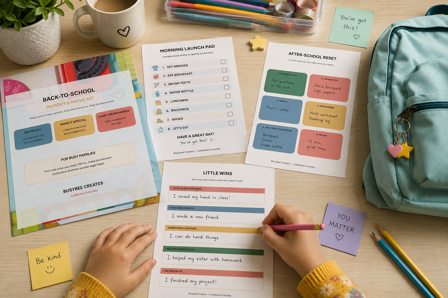 Back to School Printable Kit for Kids | First Day of School Memory Pages | School Routine & Lunchbox Notes Busybee Creates