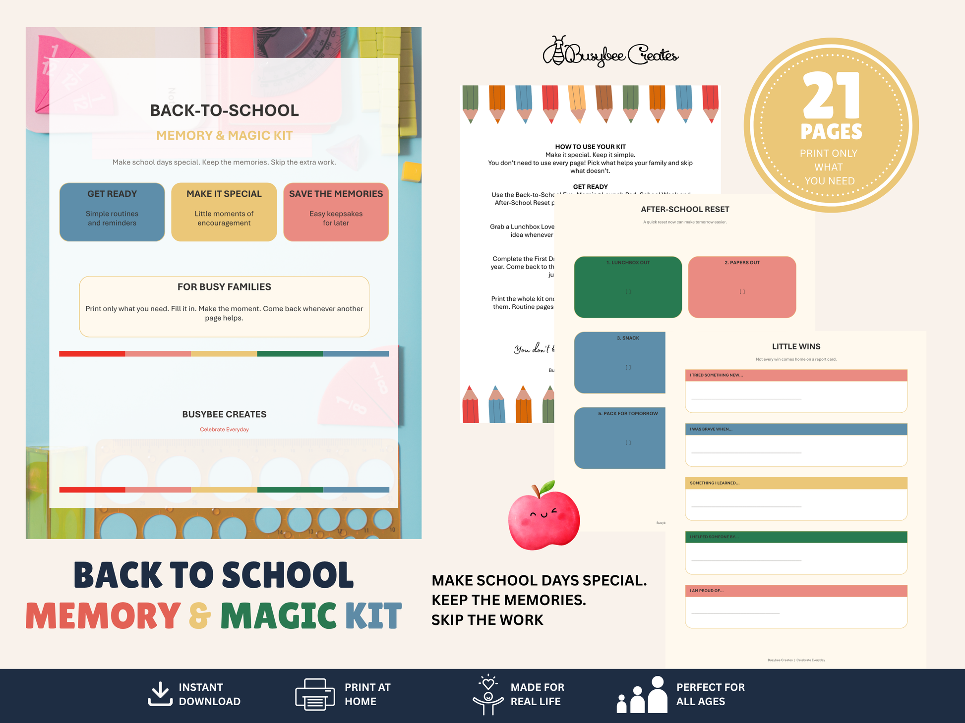 Back to School Printable Kit for Kids | First Day of School Memory Pages | School Routine & Lunchbox Notes Busybee Creates