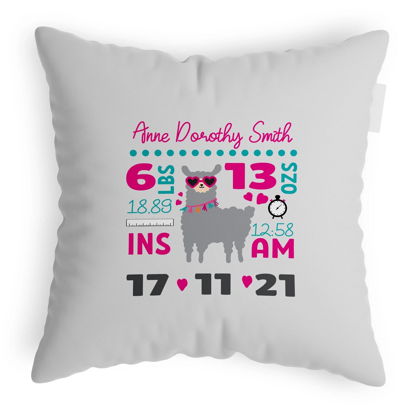 Custom Birth Stat Pillow for New Baby Nursery Decor Llama,  Birth Announcement for Mom - Busybee Creates