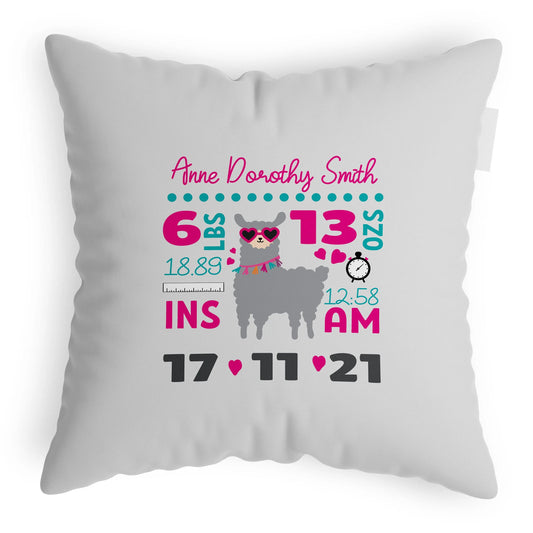 Custom Birth Stat Pillow for New Baby Nursery Decor Llama,  Birth Announcement for Mom - Busybee Creates