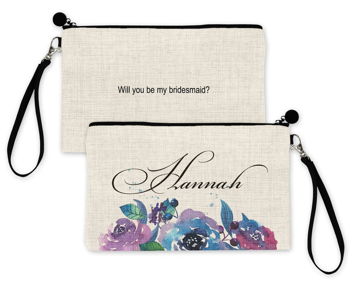 Custom Bridesmaid Proposal with Name, Bride Squad Wedding Gift Makeup Bag