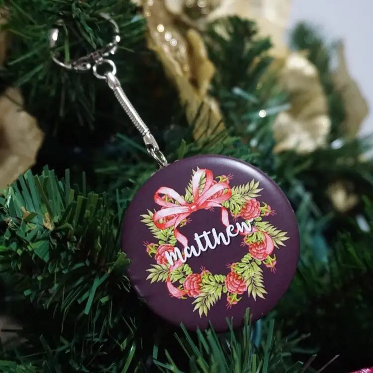 Custom Christmas Wreath Ornaments,  Personalized Christmas Keychain 2.25" -  5 pcs. + - Busybee Creates