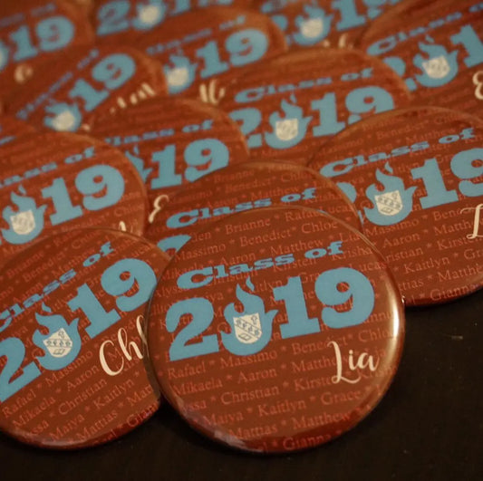 Custom Graduation Gifts Button Pin, School Logo with Name - 15 pieces+ - Busybee Creates