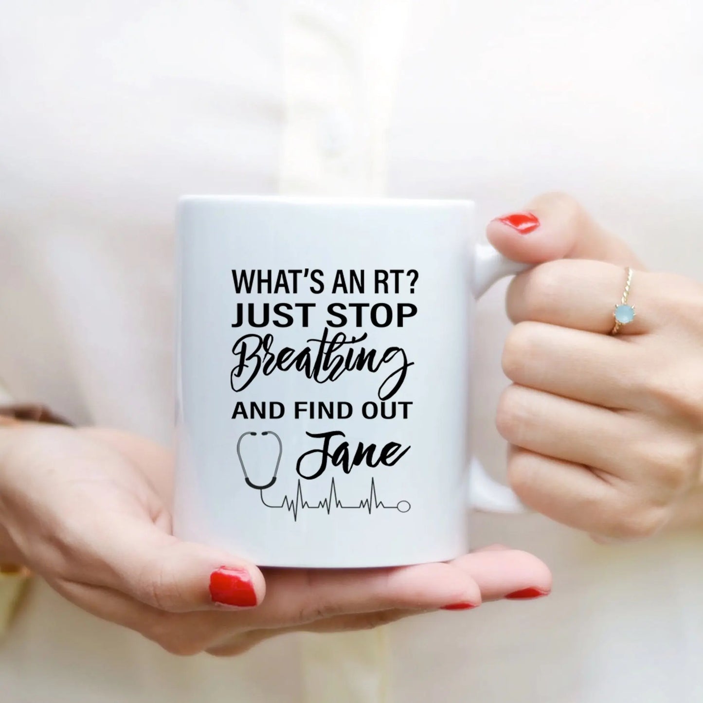 Custom What's an RT Coffee Mug Gift for Respiratory Therapist  - 11 oz. - Busybee Creates