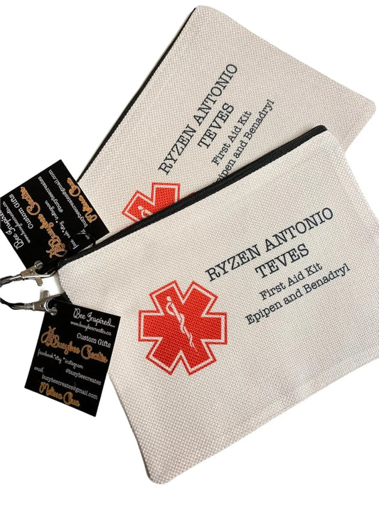 Medical Alert First Aid Bag Pouch,  Custom Health Information Alert Medicine Pouch- 2 pack - Busybee Creates