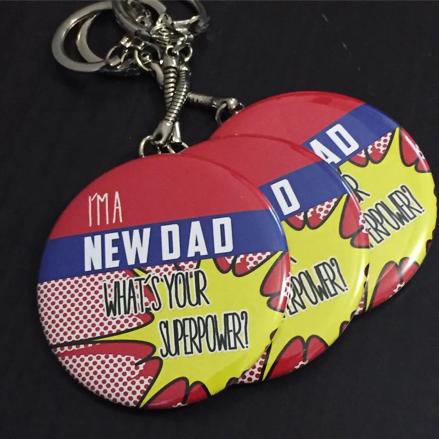 New Dad Superpower Button Key chain - Busybee Creates