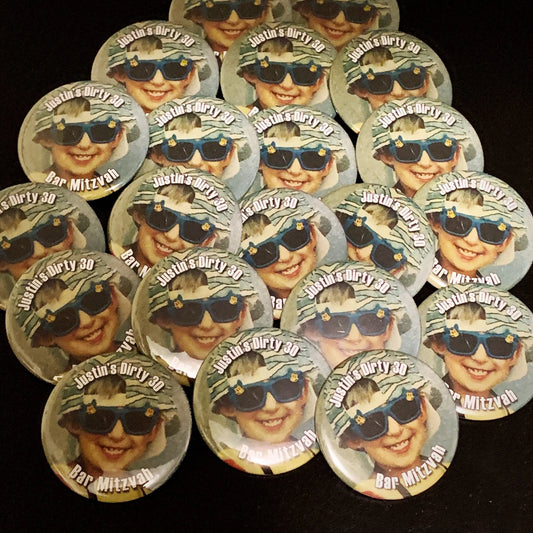 Party Favors for Jewish Bar Mitzvah Party Favors , Custom Photo Buttons Pins - 15 pieces - Busybee Creates