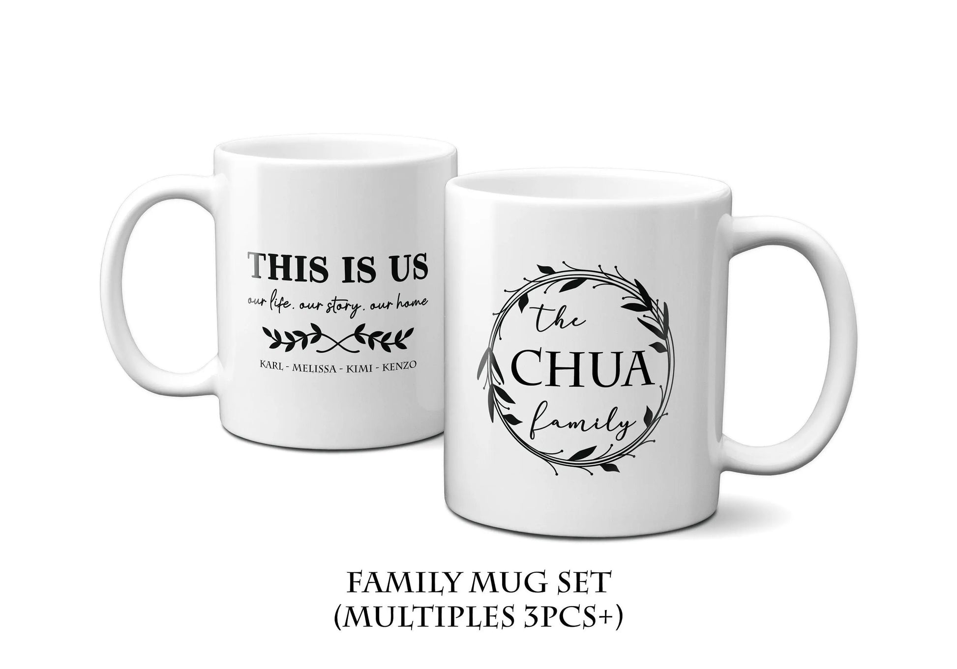 Personalise This is Us Gift for Family, Custom Ceramic Mug Set,  Personalize Mug Family Gift - 3 pieces + - Busybee Creates