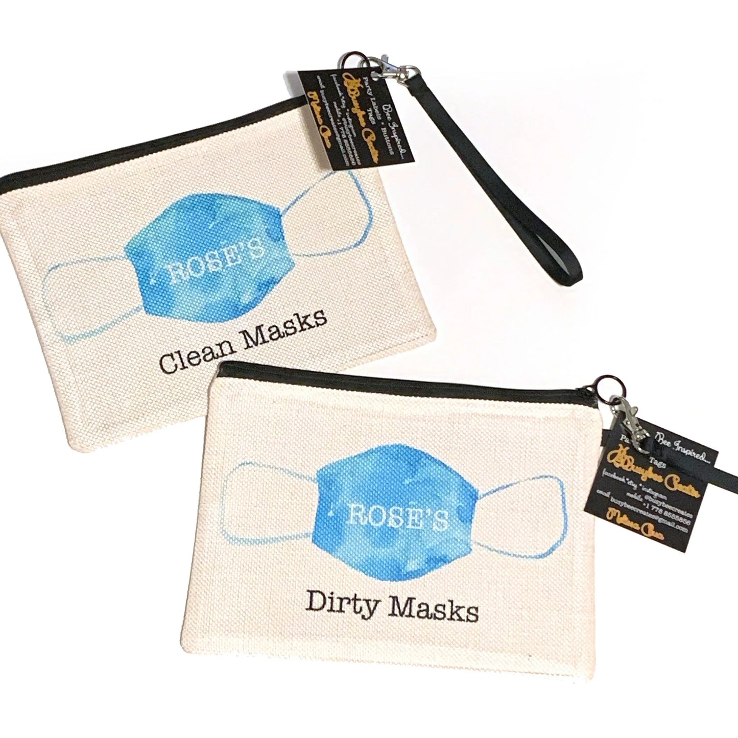 Personalized Face Mask Bag, Personalize Clean Dirty Face Mask Pouch - Busybee Creates