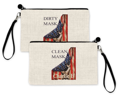 Personalized Face Masks Pouch, Set of 2 Dirty and Clean Mask Bag with USA Flag - Busybee Creates