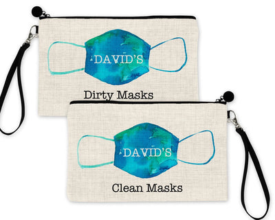 Personalized Face Masks Pouch, Set of 2 Dirty and Clean Mask Bag with USA Flag - Busybee Creates