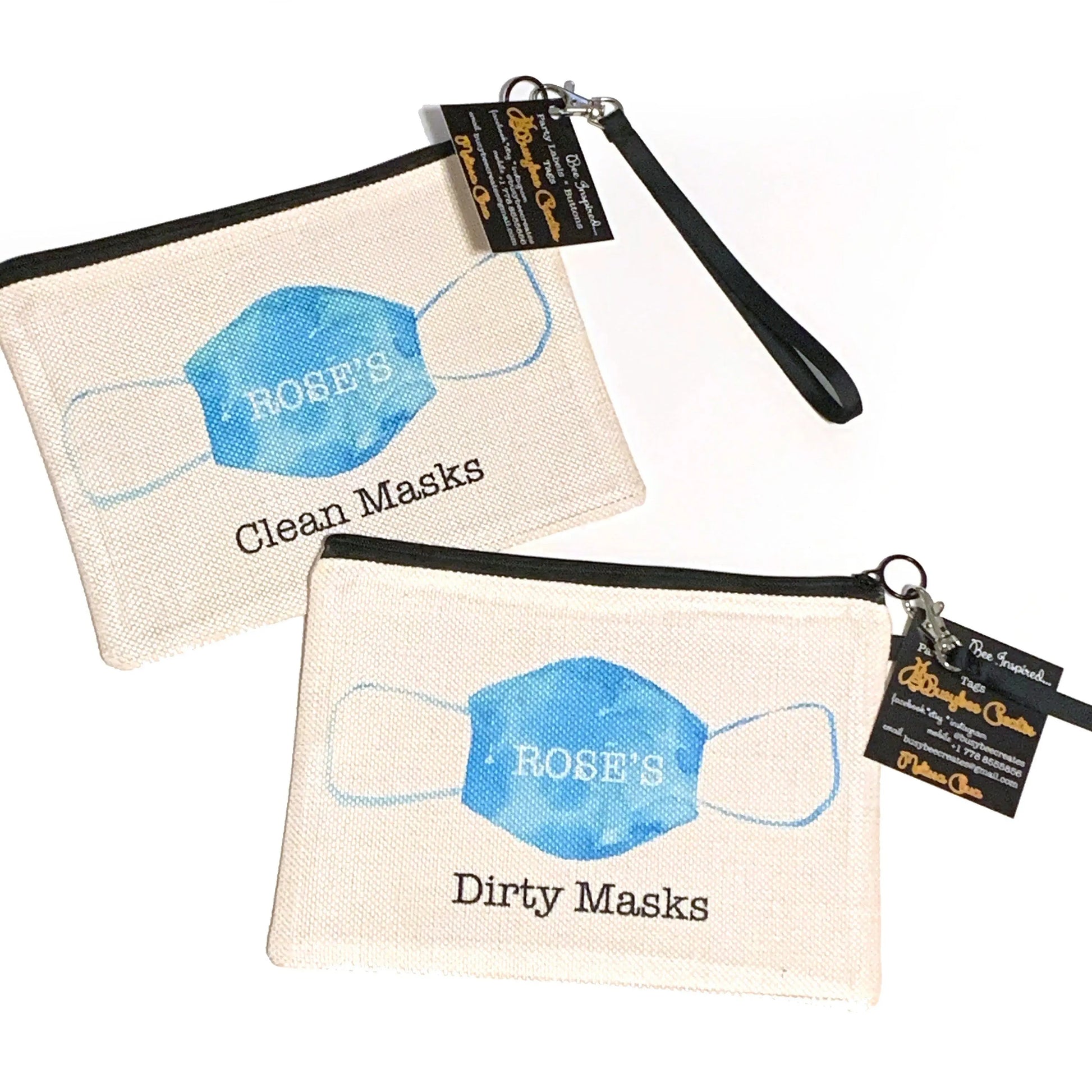 Personalized Sibling Bundle Face Masks Pouch, Custom Mask Bag for Student - Busybee Creates