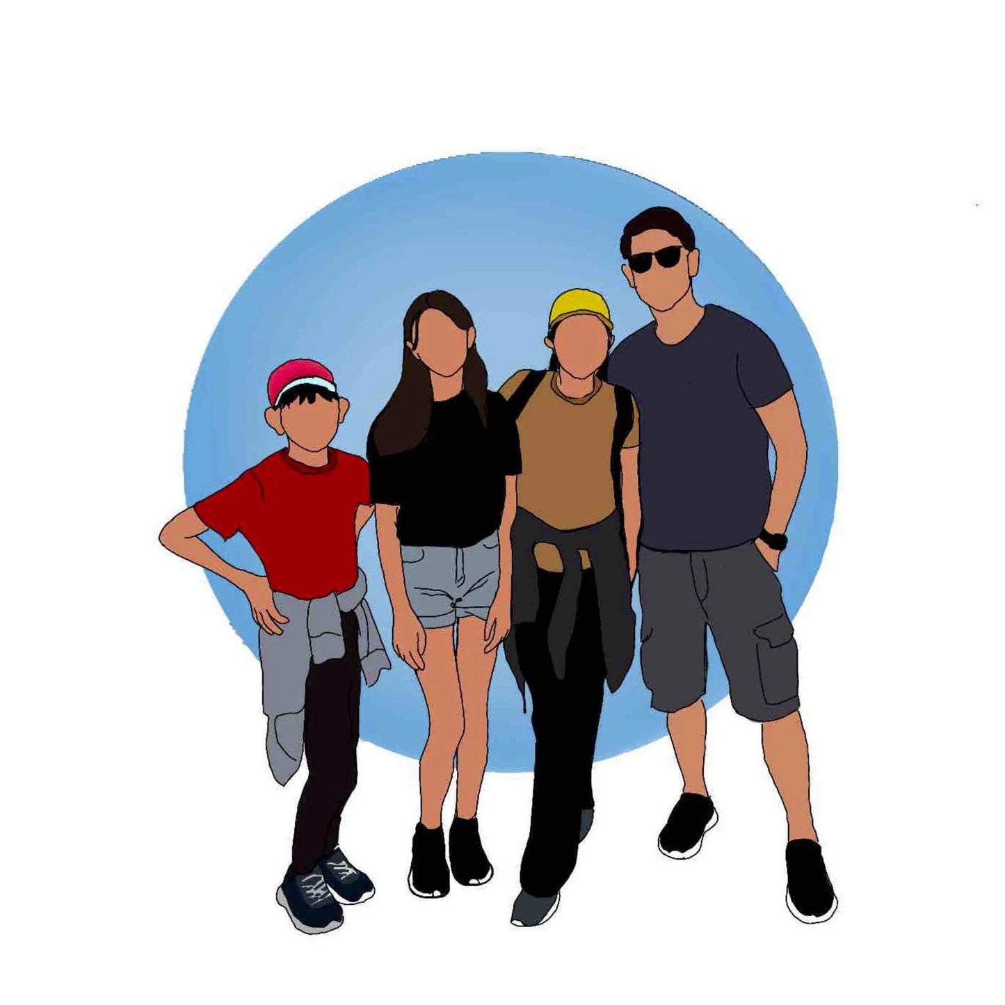 Custom Illustration Family Portrait Digital, Faceless Portrait Digital