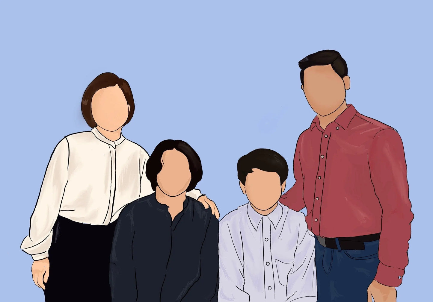 Custom Illustration Family Portrait Digital, Faceless Portrait Digital
