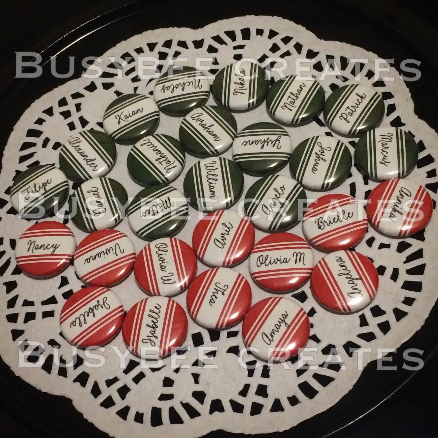 Coffee Themed Holiday Place Cards/ Seating Chart Christmas Wedding Custom Button Pins - (1&quot;) 25 pcs busybeecreates