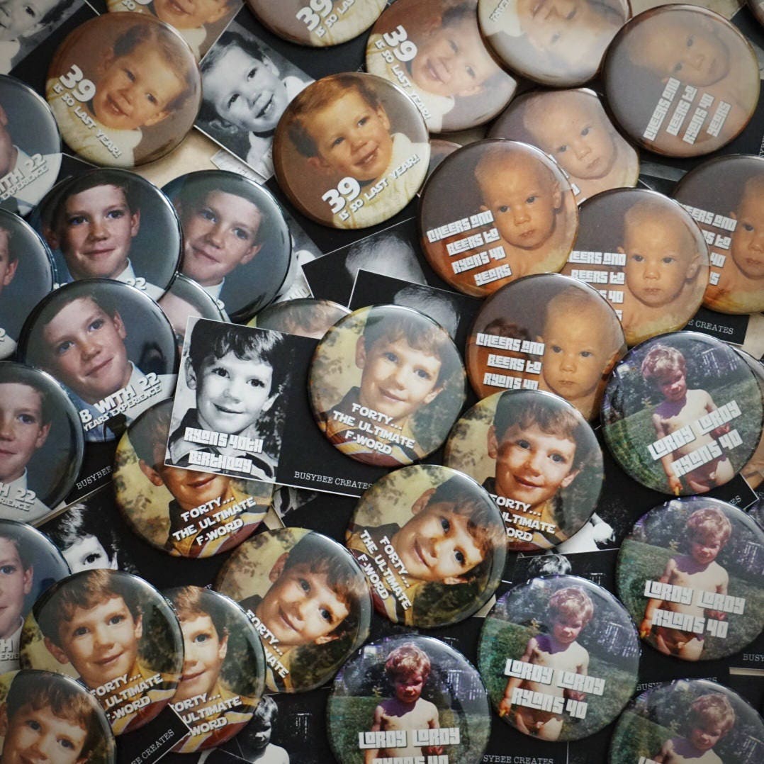 Custom 90th Birthday Pins, Photo Gifts Favor Button Pins - 15 pieces +