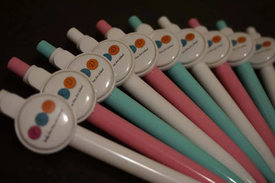 Custom Party Favours Pen - Personalized Pens Marketing for Fun Favours - Custom Promotional White Blue and Pink Button Pens- 10 pcs busybeecreates