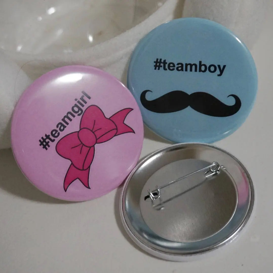 Personalized Baby Shower Boy Favours - Custom Gender Reveal Pins - Mother to Be Gifts - Motherhood Gifts - Team Boy Button Pins - 12 pieces - Busybee Creates