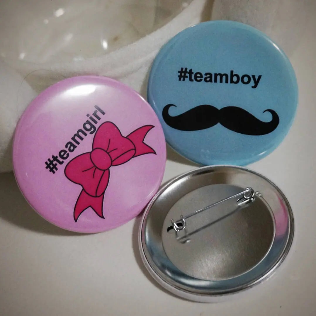 Custom Team Moustache and Ribbon Baby Shower Button Pin - Personalized Gender Reveal Pins - Custom Buttons  Baby Shower Favours Pin 30 pcs - Busybee Creates