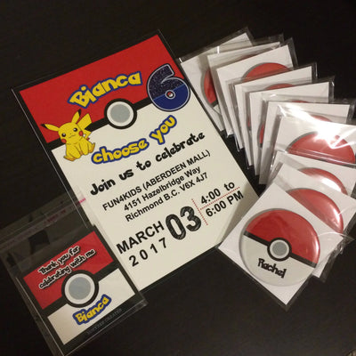 Pokemon Theme Party Pack - Personalize Party Favours - Pokemon Gifts - Pokemon Birthday Invitations Personalize Value Party Package for 12