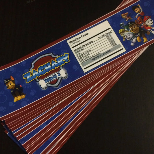 Custom Paw Patrol Water Bottle Label Boy Theme Birthday Party Favors - 24 pcs or DIGITAL