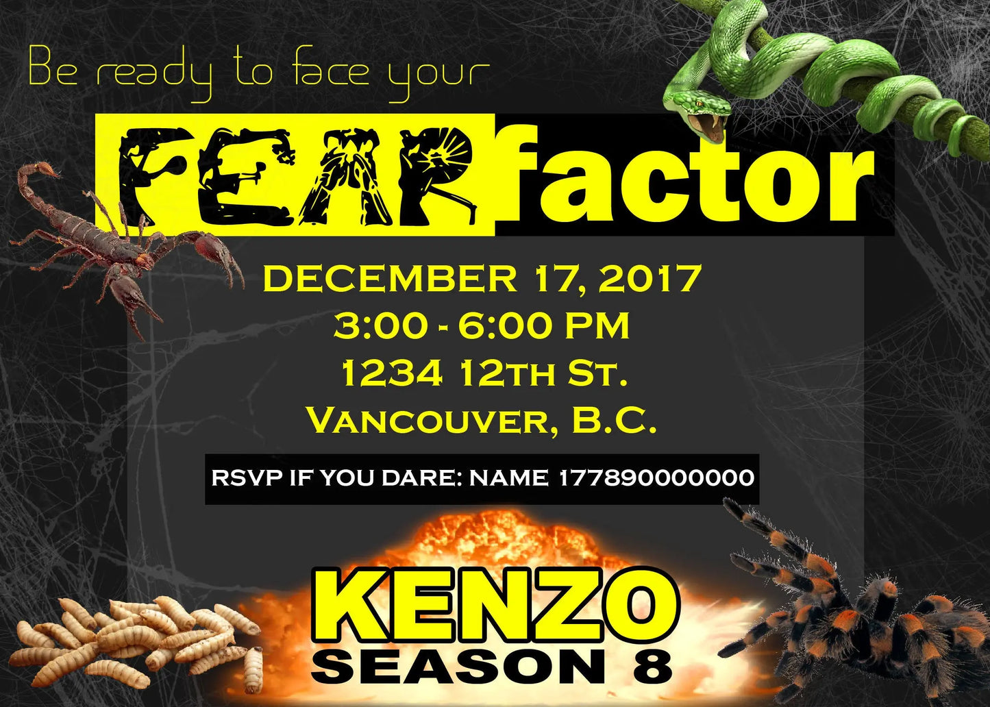 Fear Factor Theme - Unique Invites Personalized Boy Party - Birthday Theme Party Invitations - DIGITAL or PRINTED