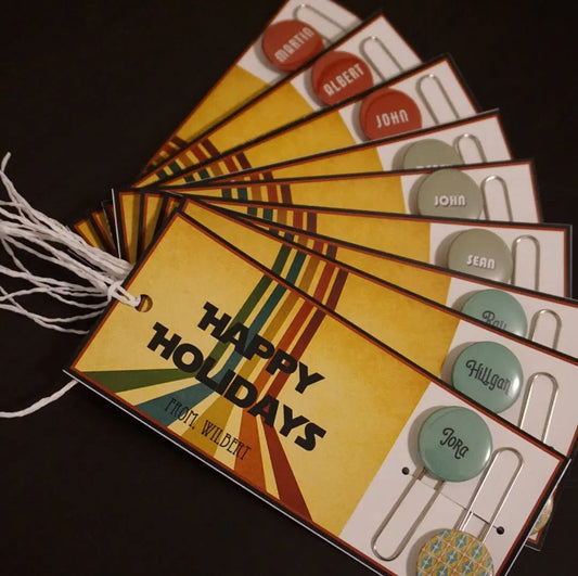 Personalized Retro Theme Bookmark Card and Paper Clip Favors - 10/ set