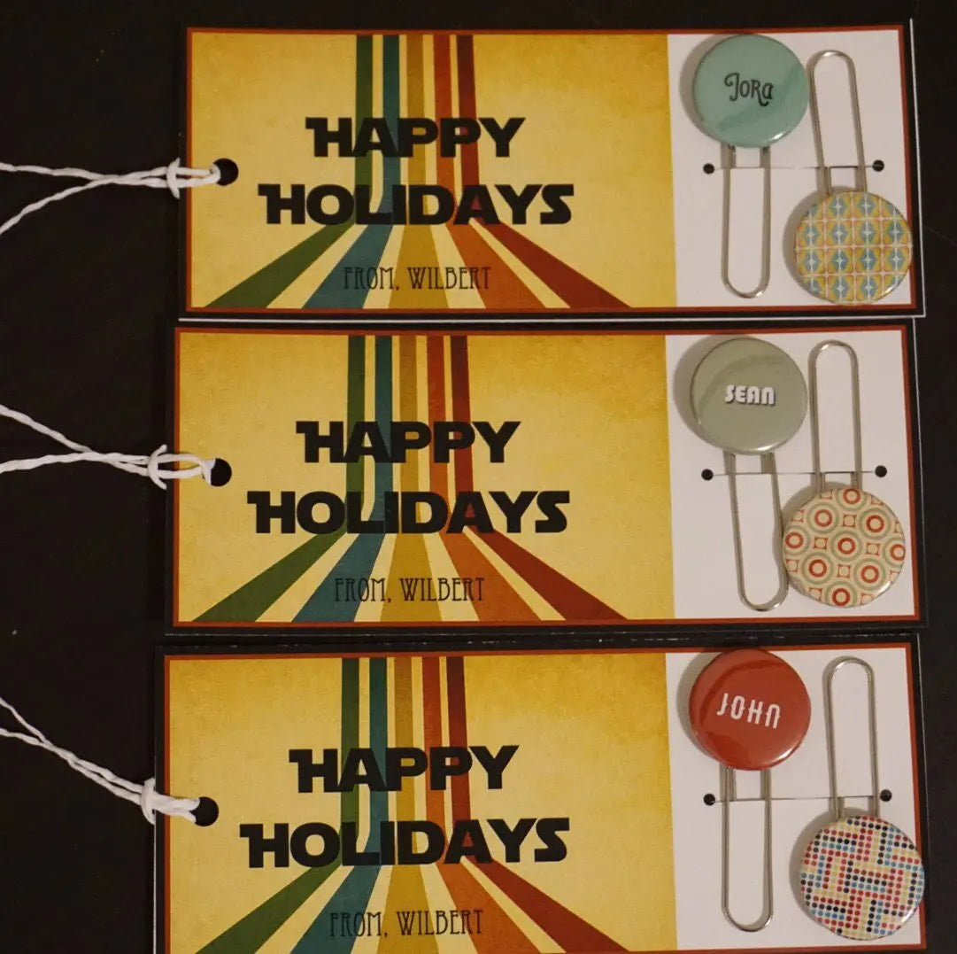 Personalized Retro Theme Bookmark Card and Paper Clip Favors - 10/ set
