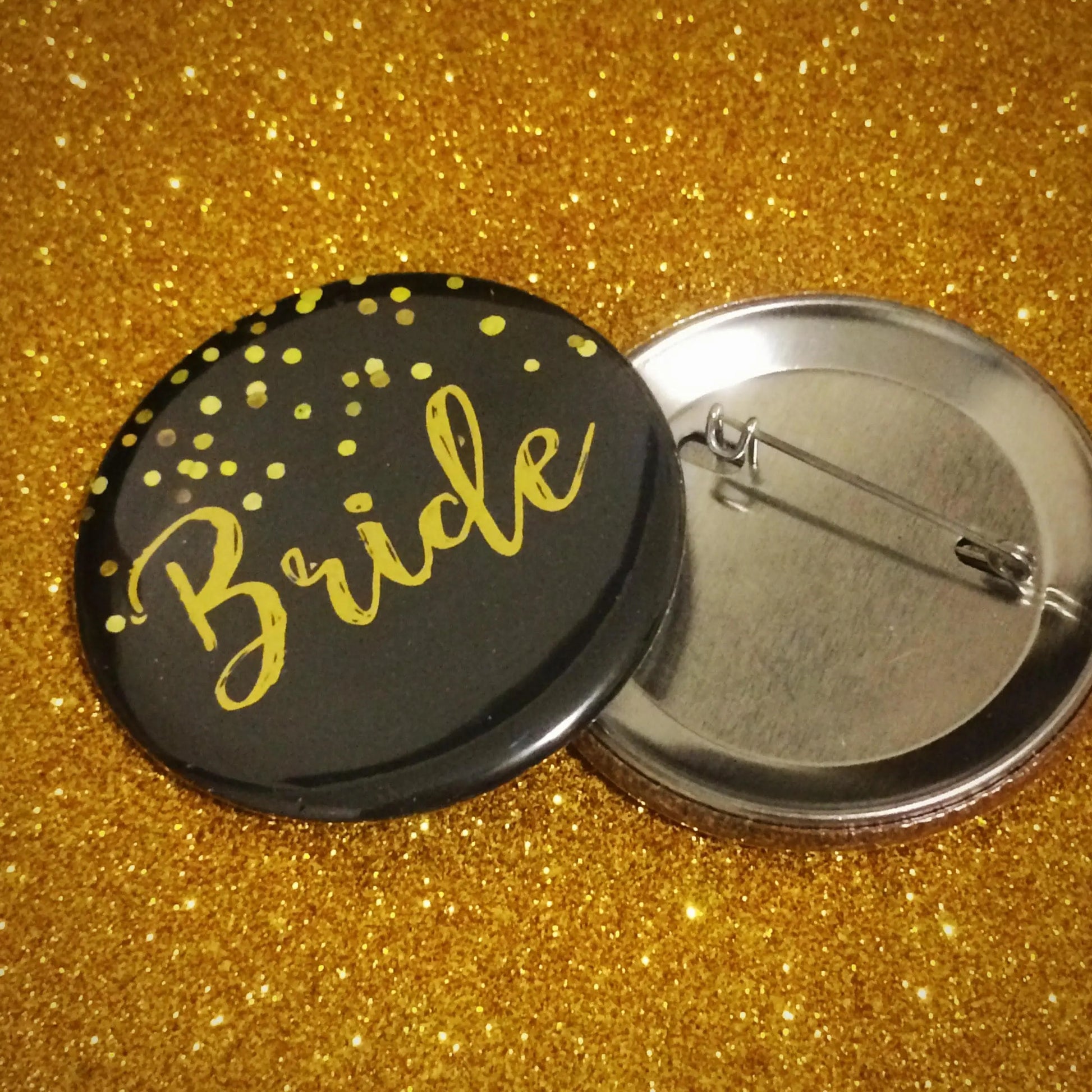 Custom Bride Squad Black Gold, Bridal Shower Wedding Giveaways Button Pins - 6 pieces