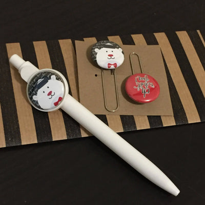 Penguin Inspired Gift Set- Holiday Custom Pen and Paperclip Set, Personalize Christmas Pen and Bookmark - Winter- Stocking Stuffers busybeecreates