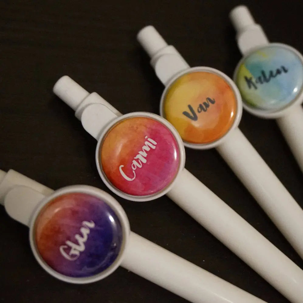 Custom Rainbow Theme Mini Button Pens Gift Ideas - Set of 7 - Busybee Creates