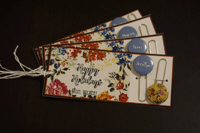 Floral Inspired Vintage Themed Card and Button Paper Clip Favors - 10/ set