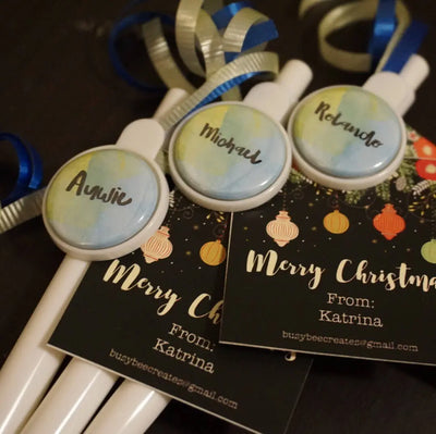 Personalized Watercolor Inspired Favors Button Pen- 10 pcs - Busybee Creates