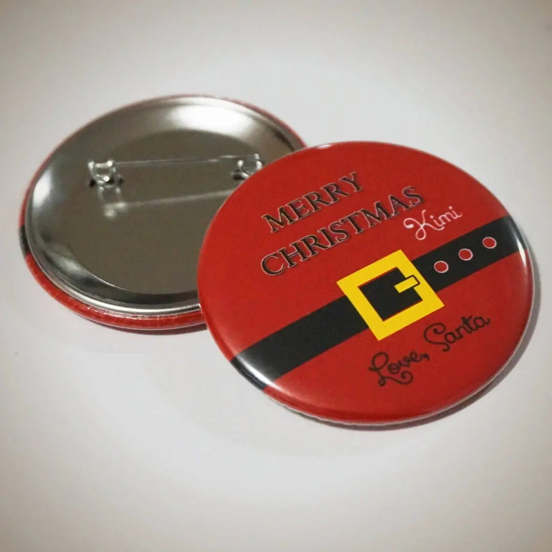 Santa Claus Tags with Belt Custom Tags, Bulk Christmas Gifts Button Pins - 2.25"