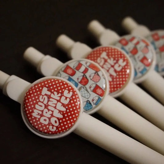 Custom Coffee Lover Favor Button Pens - Set of 5 - Busybee Creates