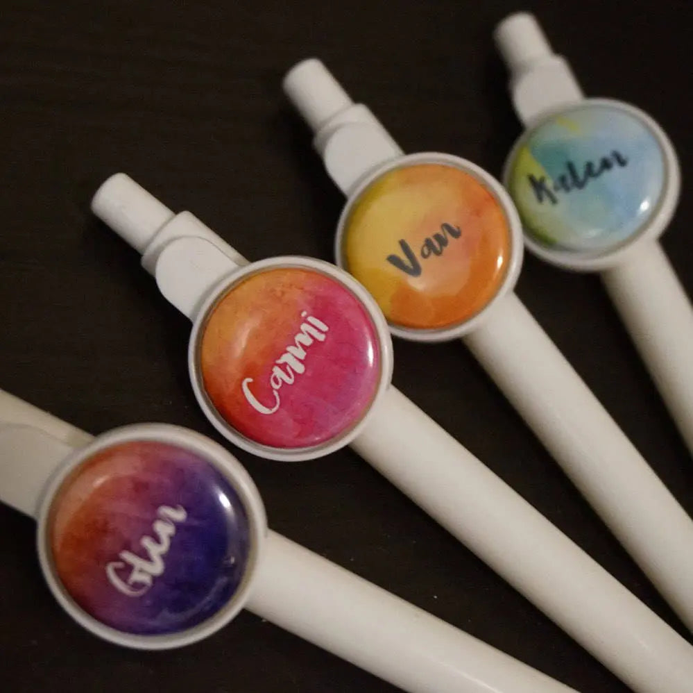 Personalized Floral Favor Pens for Weddings - Custom Bridal Party Button Pen Favors - 10 pieces - Busybee Creates