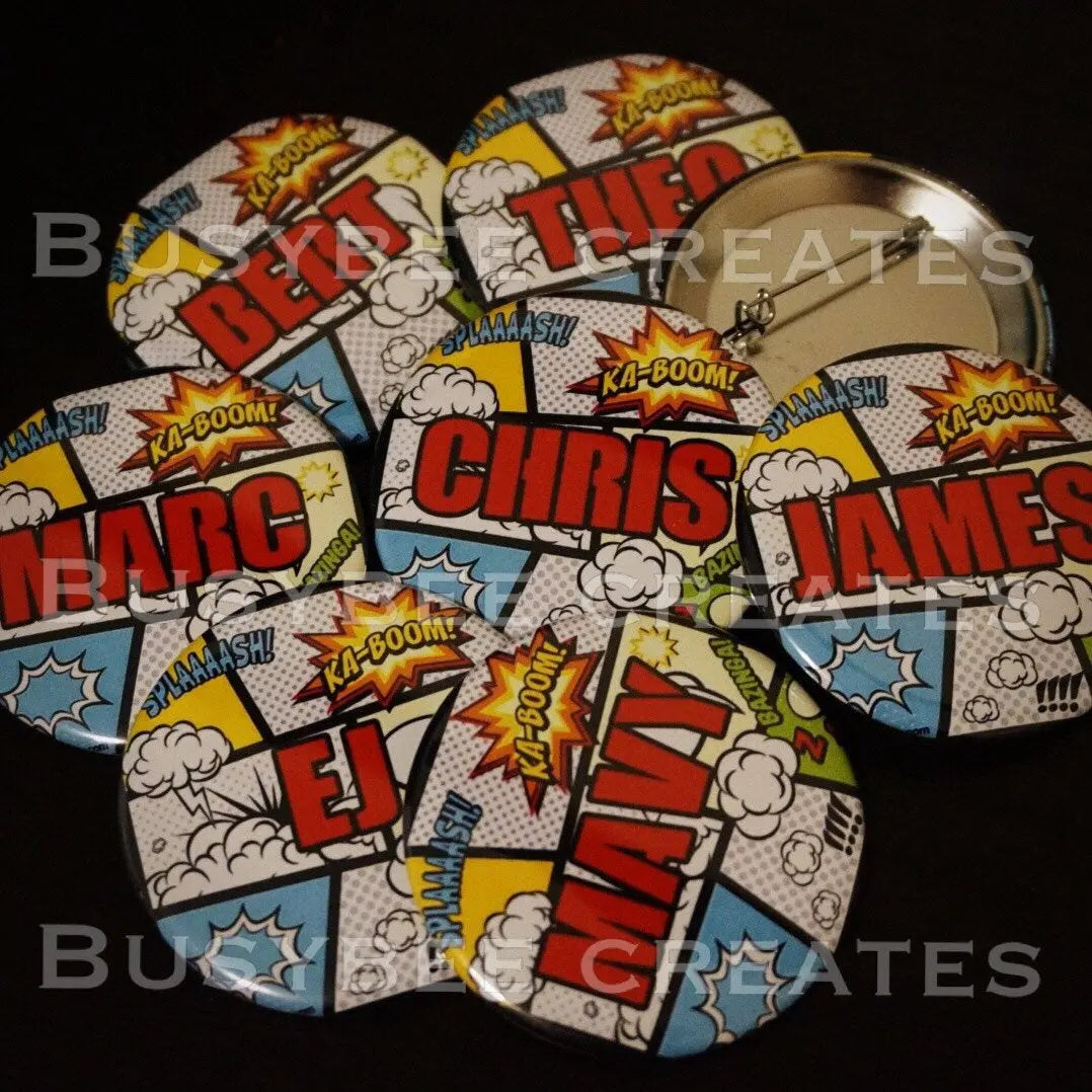 Custom Superhero Party Theme Favors Gifts for Him Button Pins - 2.25" 10 pieces