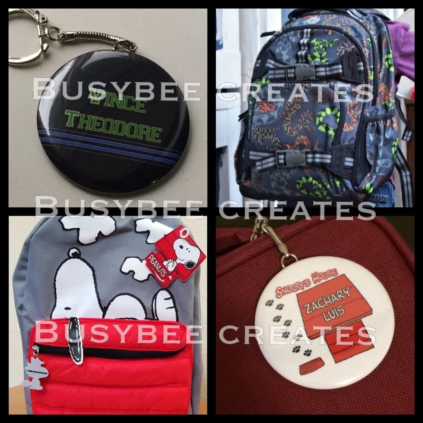 Personalized School Bag - Back to School Pack - Pin Tag/ Keychain - 5 pieces