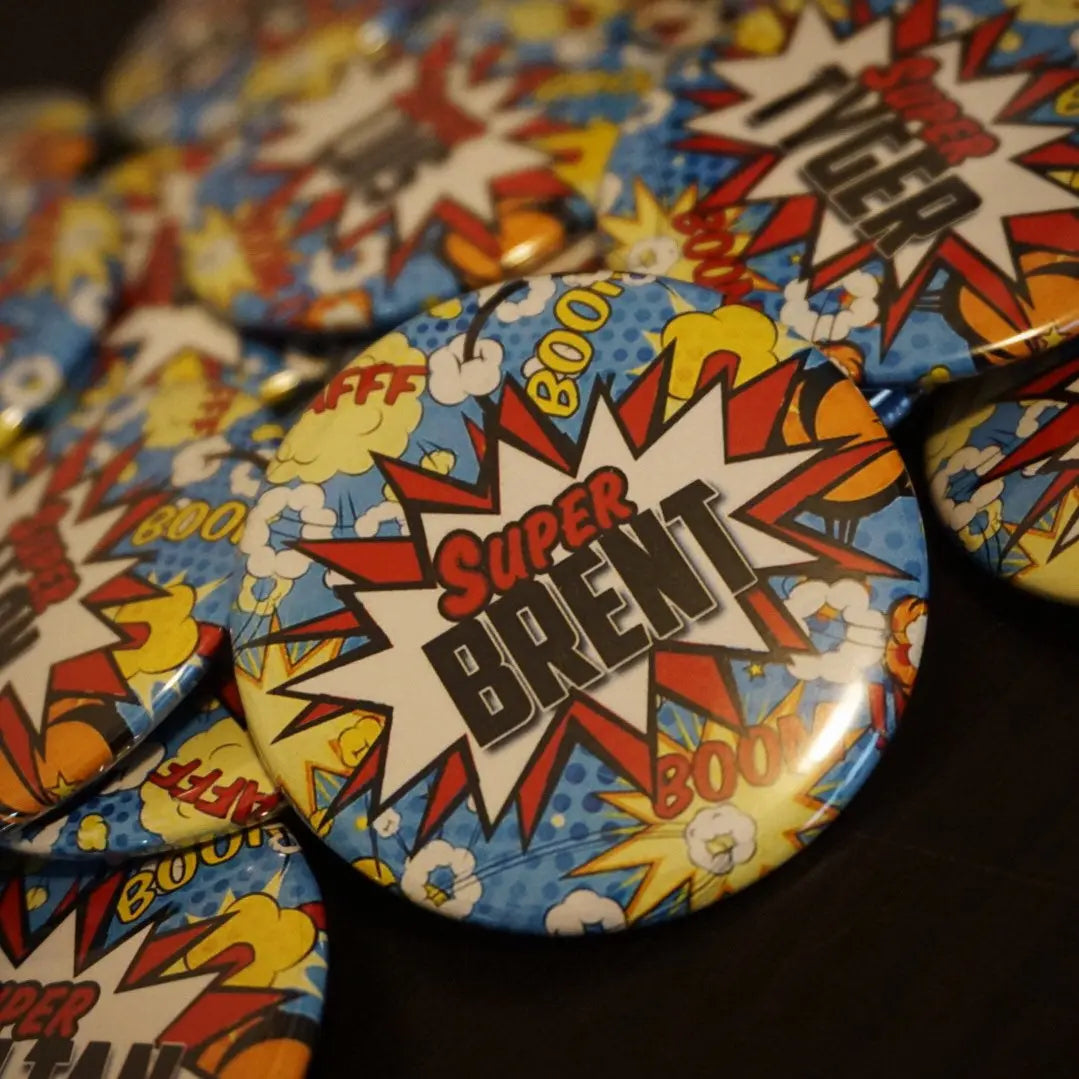 Custom Superhero Party Theme Favors Gifts for Him Button Pins - 2.25" 10 pieces