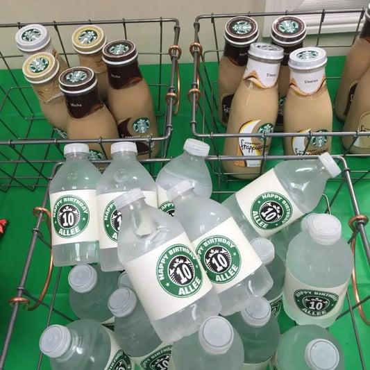 Starbucks Coffee Inspired Party - Caffeine Lover Gift - Personalized Water Bottle Label 24 pieces or DIGITAL