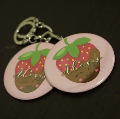 Chocolate Covered Strawberry Theme Birthday Party Gift for Girls - Custom Favour Button Pins Keychains Magnets 10 pieces