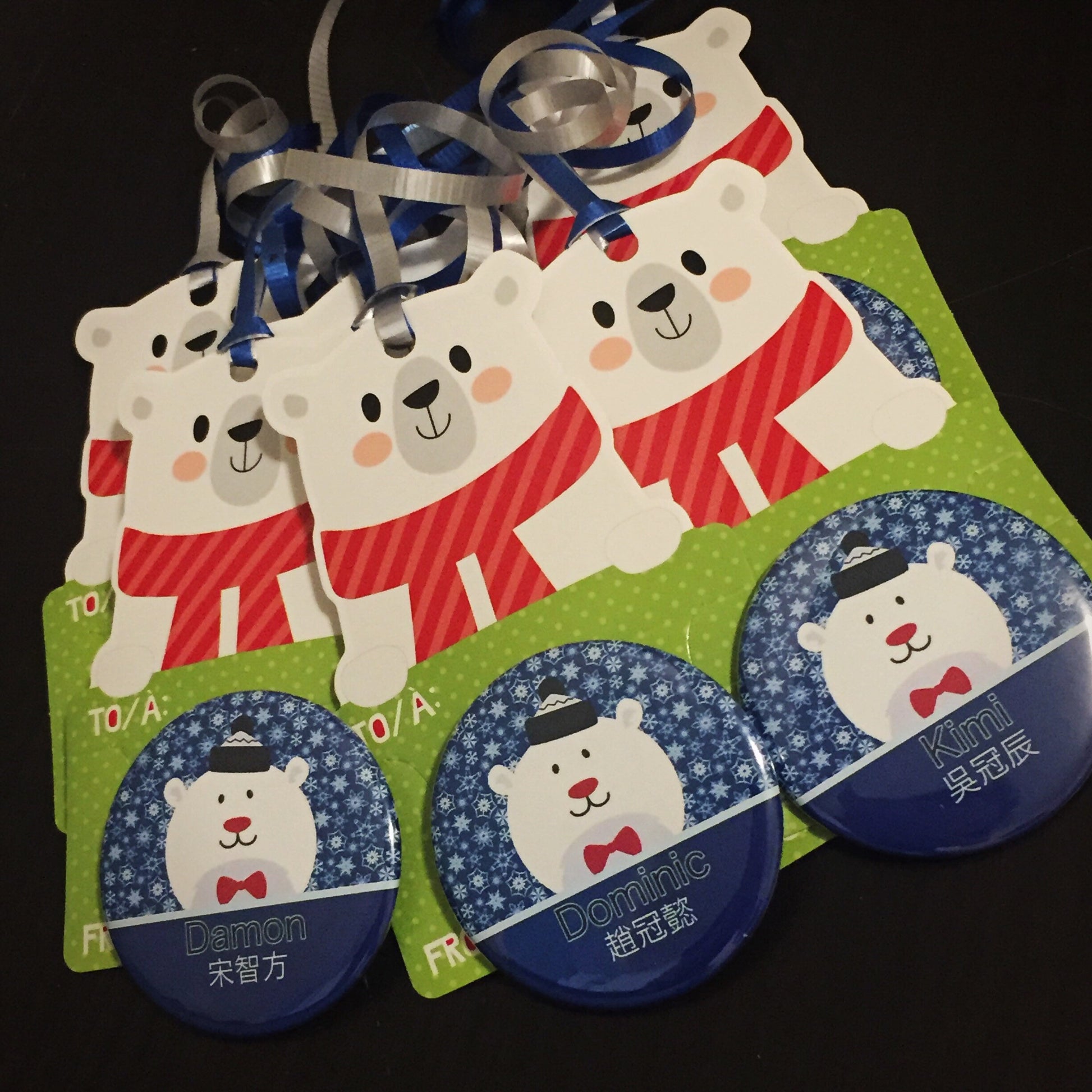 Polar Bear Gift Tags for Christmas Gift Basket - Personalized Gifts Button Pins - 10 pieces