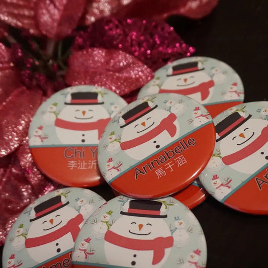 Custom Christmas Snowman Button Pin with Chinese Characters - 10 pieces