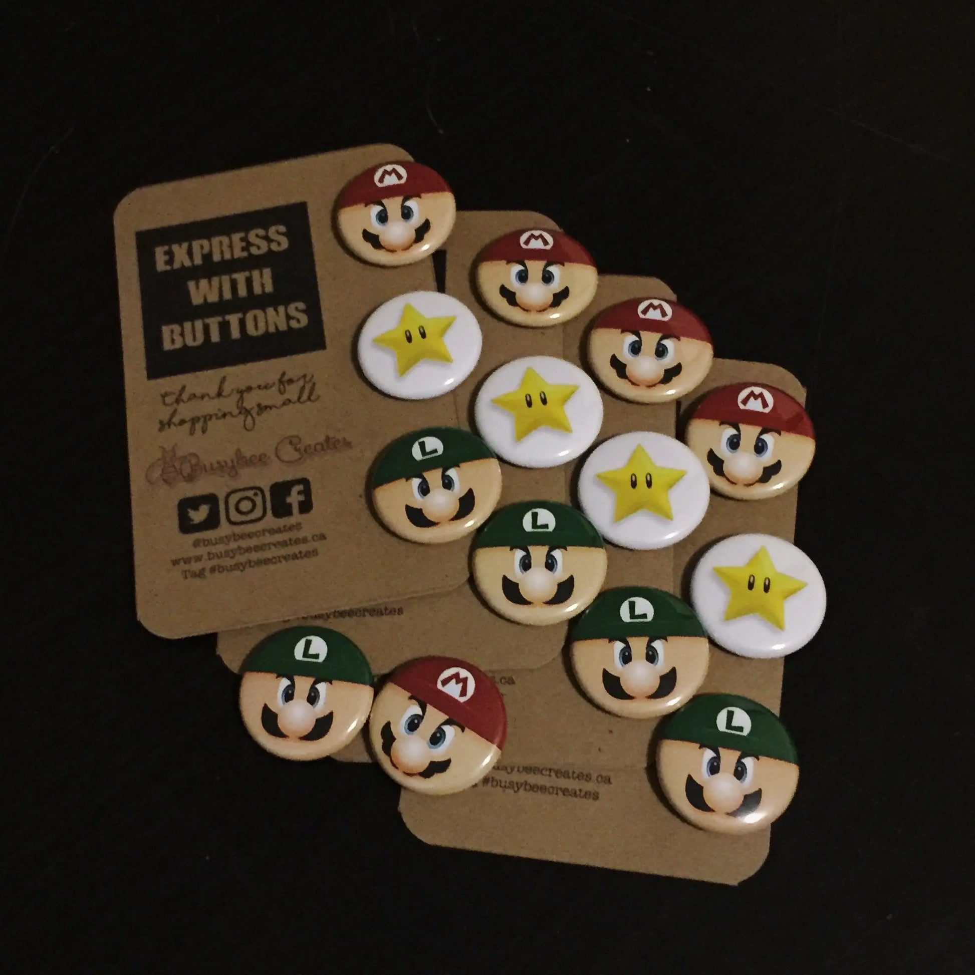 Personalized Super Mario Inspired Mini Button Pins (3/ set)  - 5 sets