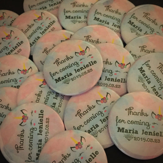 Custom Unicorn Birthday Party Button Pin Favors  for Girls - 10 pieces