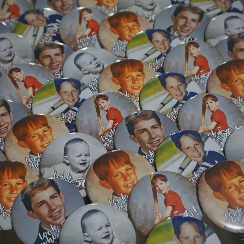 Custom 80th Birthday Pins, Photo Gifts Favor Button Pins - 15 pieces +